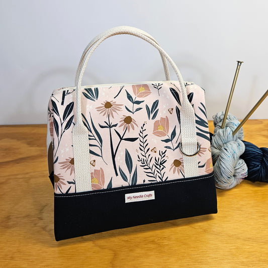 Navy and Peach Floral print Knit Night Project Bag