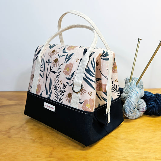 Navy and Peach Floral print Knit Night Project Bag