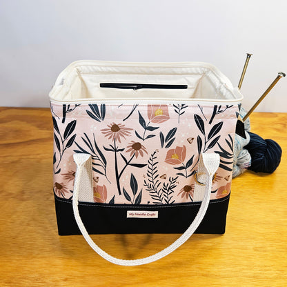 Navy and Peach Floral print Knit Night Project Bag