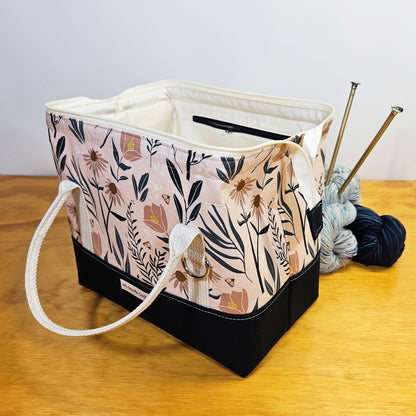 Navy and Peach Floral print Knit Night Project Bag
