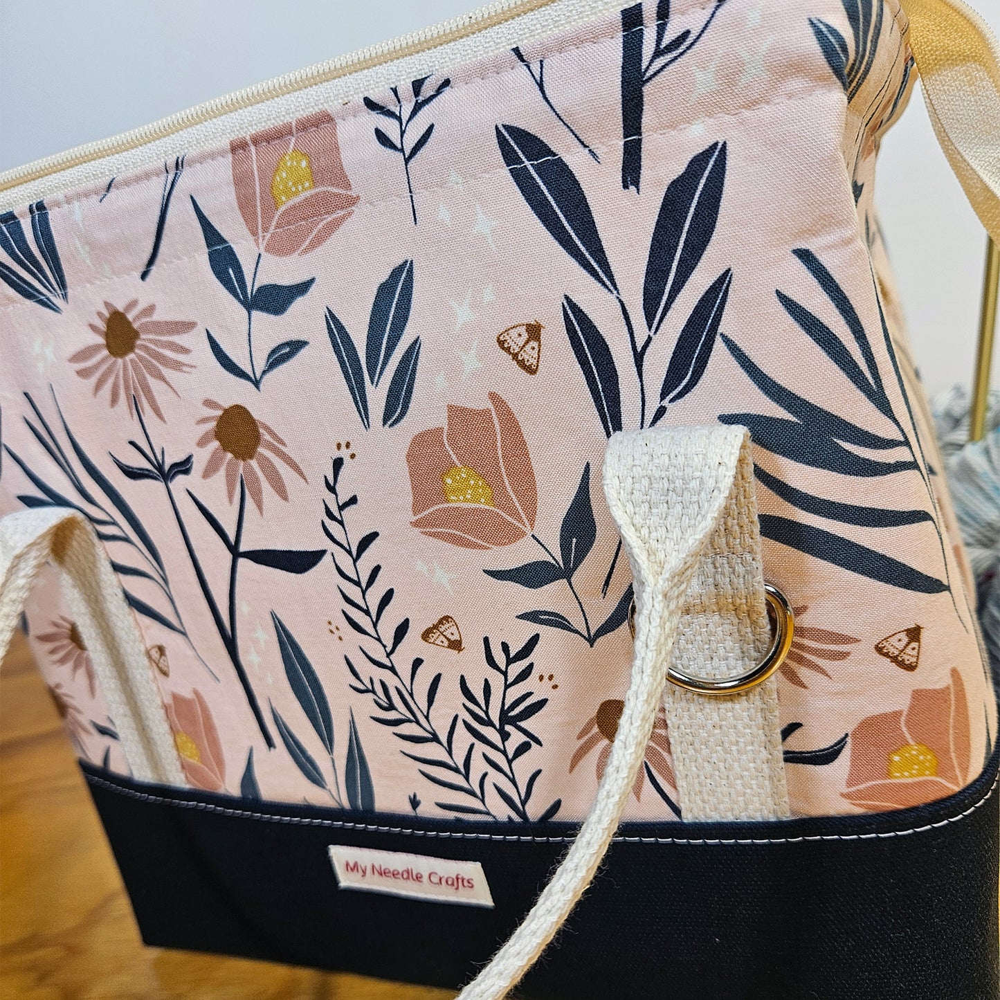 Navy and Peach Floral print Knit Night Project Bag
