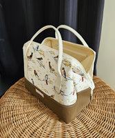 Knit Night Bag in caramel canvas and little birds print