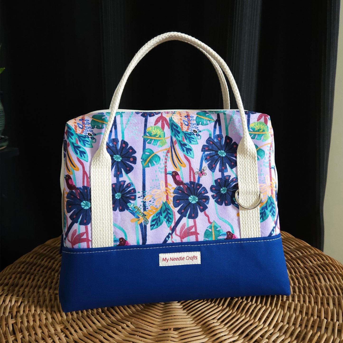 Navy Flowers print Knit Night Project Bag
