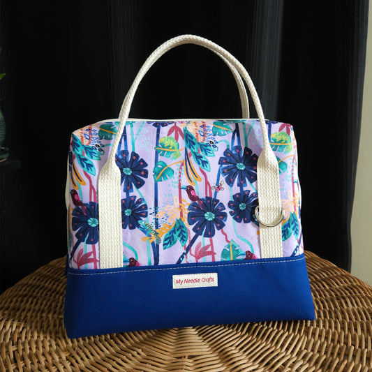 Navy Flowers print Knit Night Project Bag