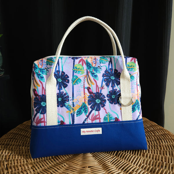 Navy Flowers print Knit Night Bag