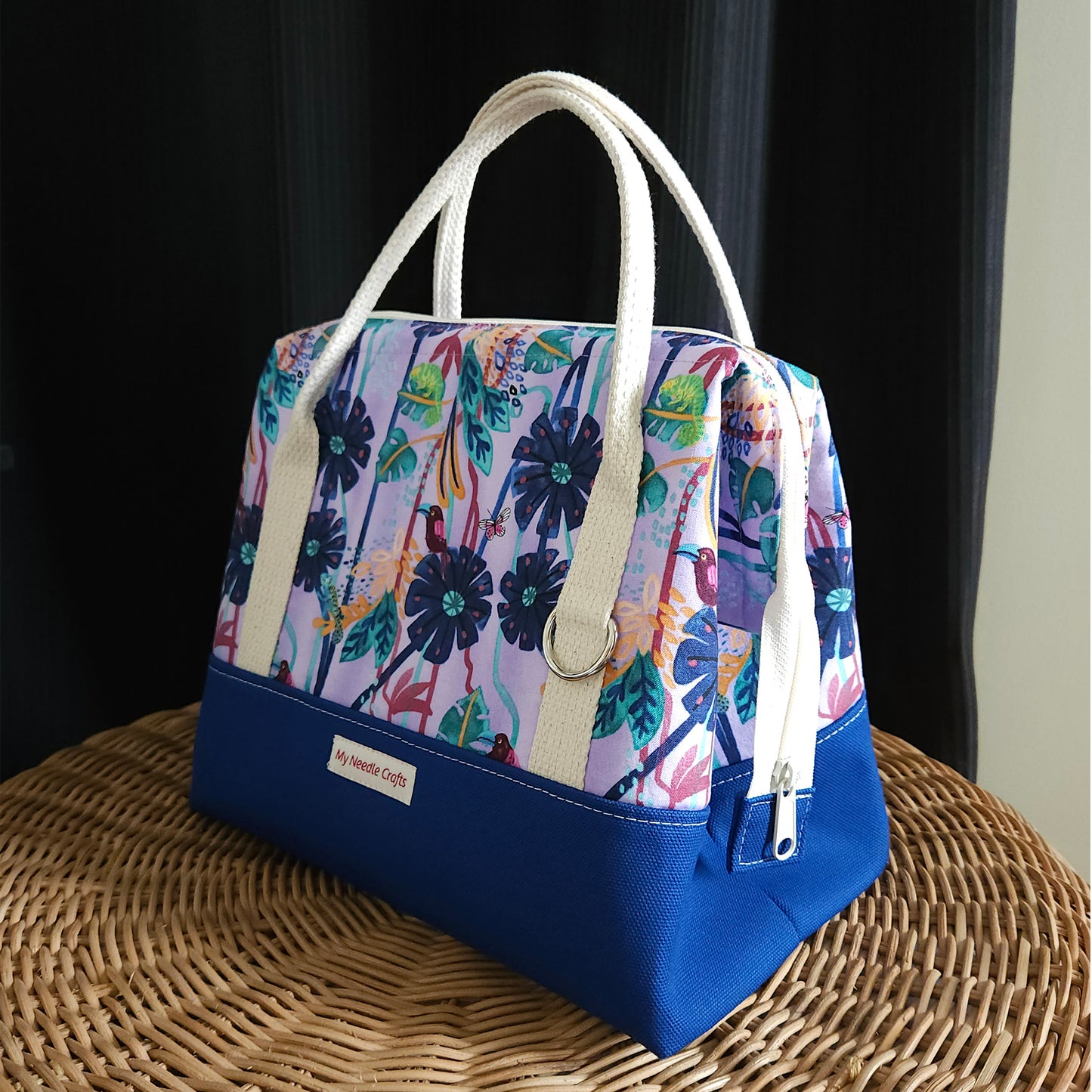 Navy Flowers print Knit Night Project Bag