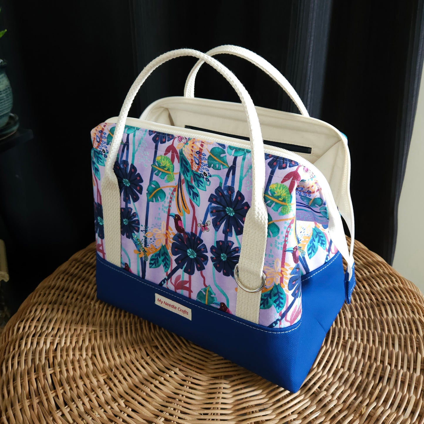 Navy Flowers print Knit Night Project Bag