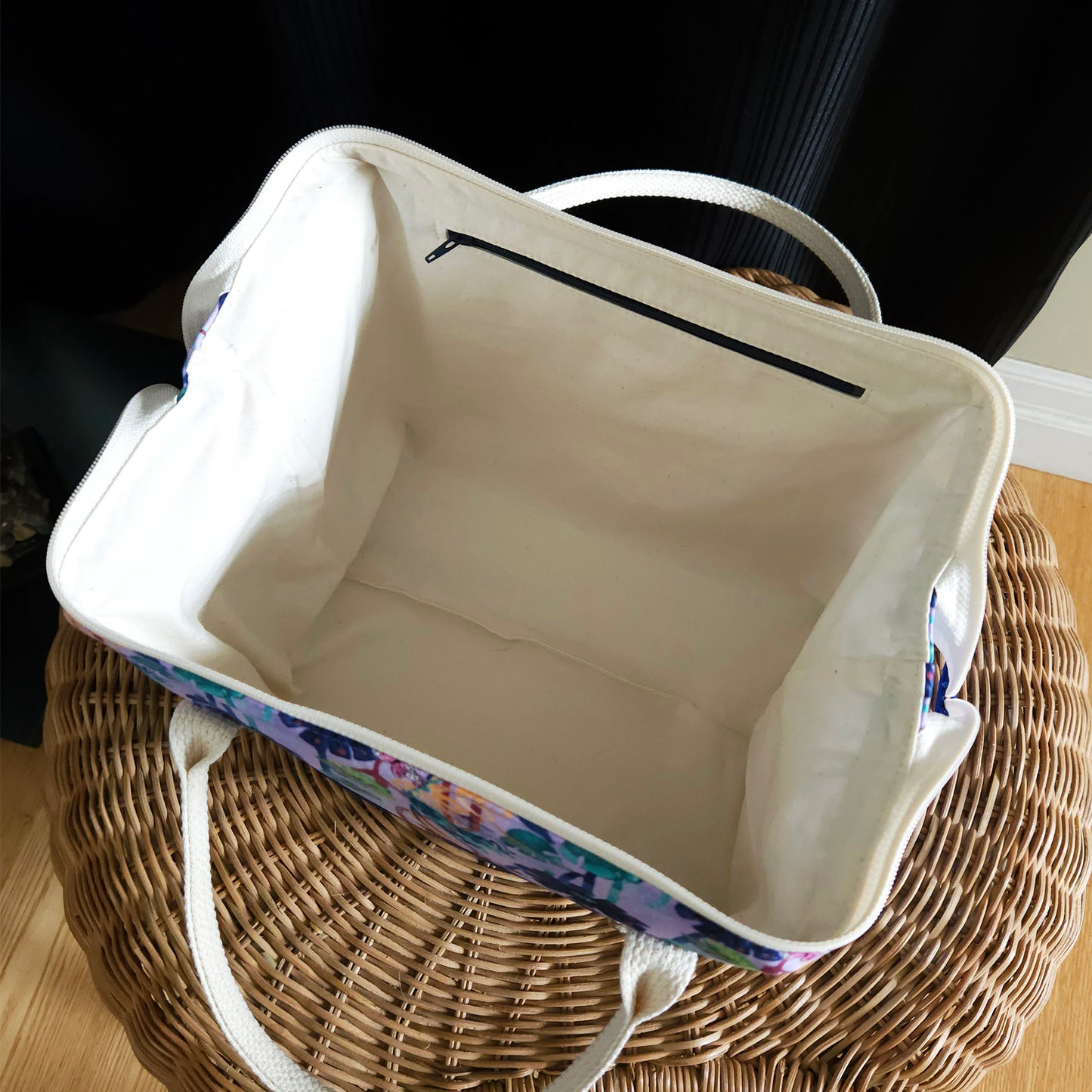 Navy Flowers print Knit Night Project Bag