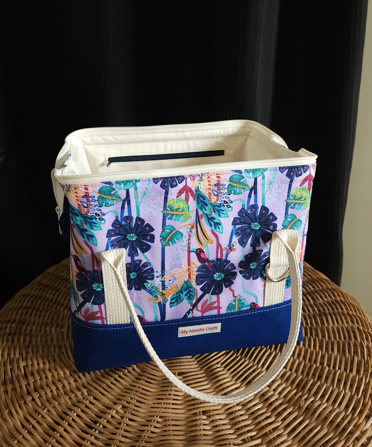 Navy Flowers print Knit Night Project Bag