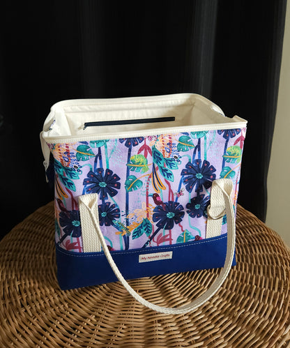 Navy Flowers print Knit Night Project Bag