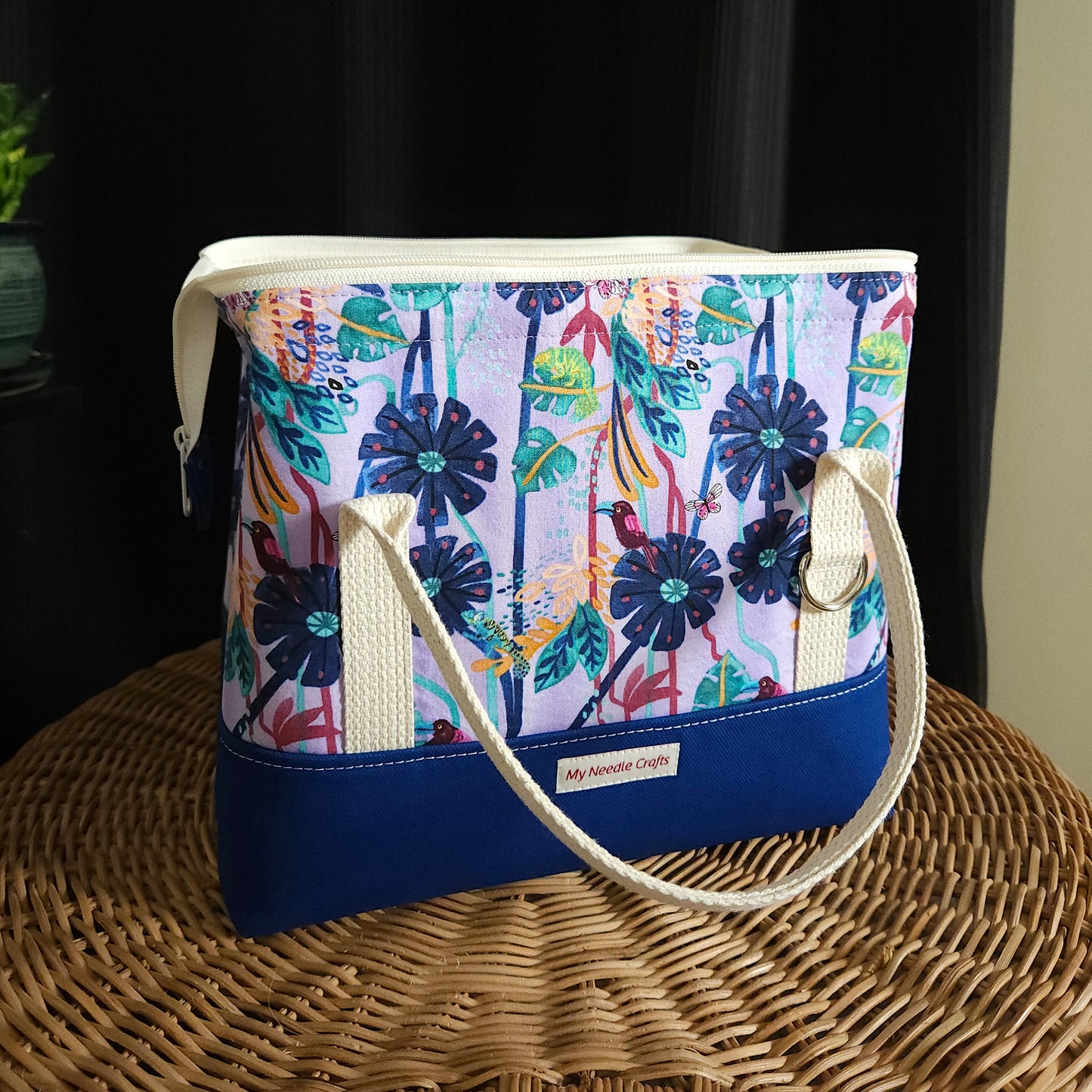 Navy Flowers print Knit Night Project Bag