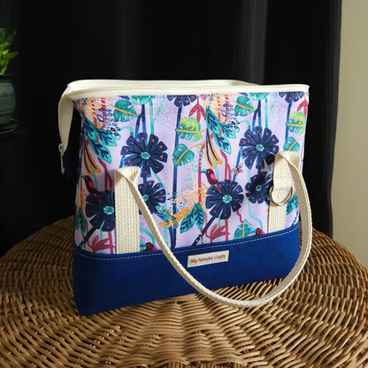 Navy Flowers print Knit Night Project Bag