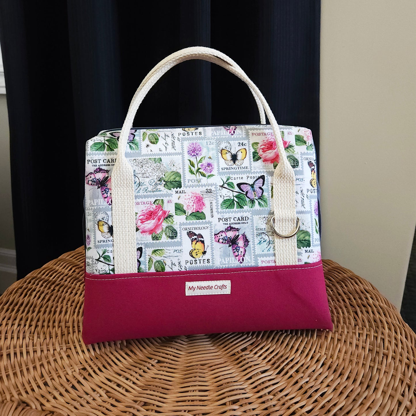 Flowers and Butterfly Stamps print Knit Night Project Bag