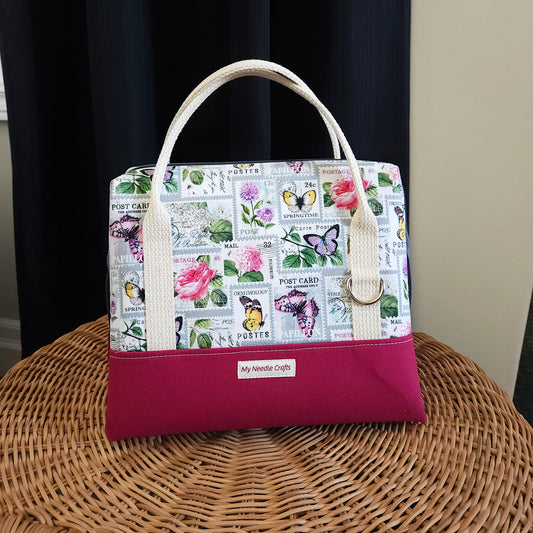 Flowers and Butterfly Stamps print Knit Night Project Bag