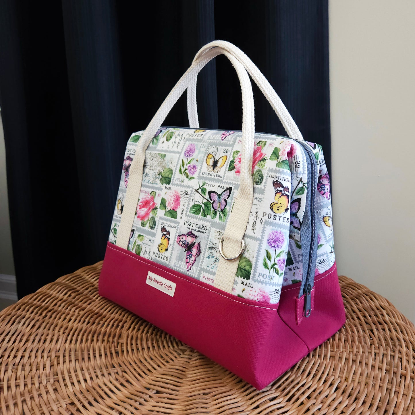 Flowers and Butterfly Stamps print Knit Night Project Bag