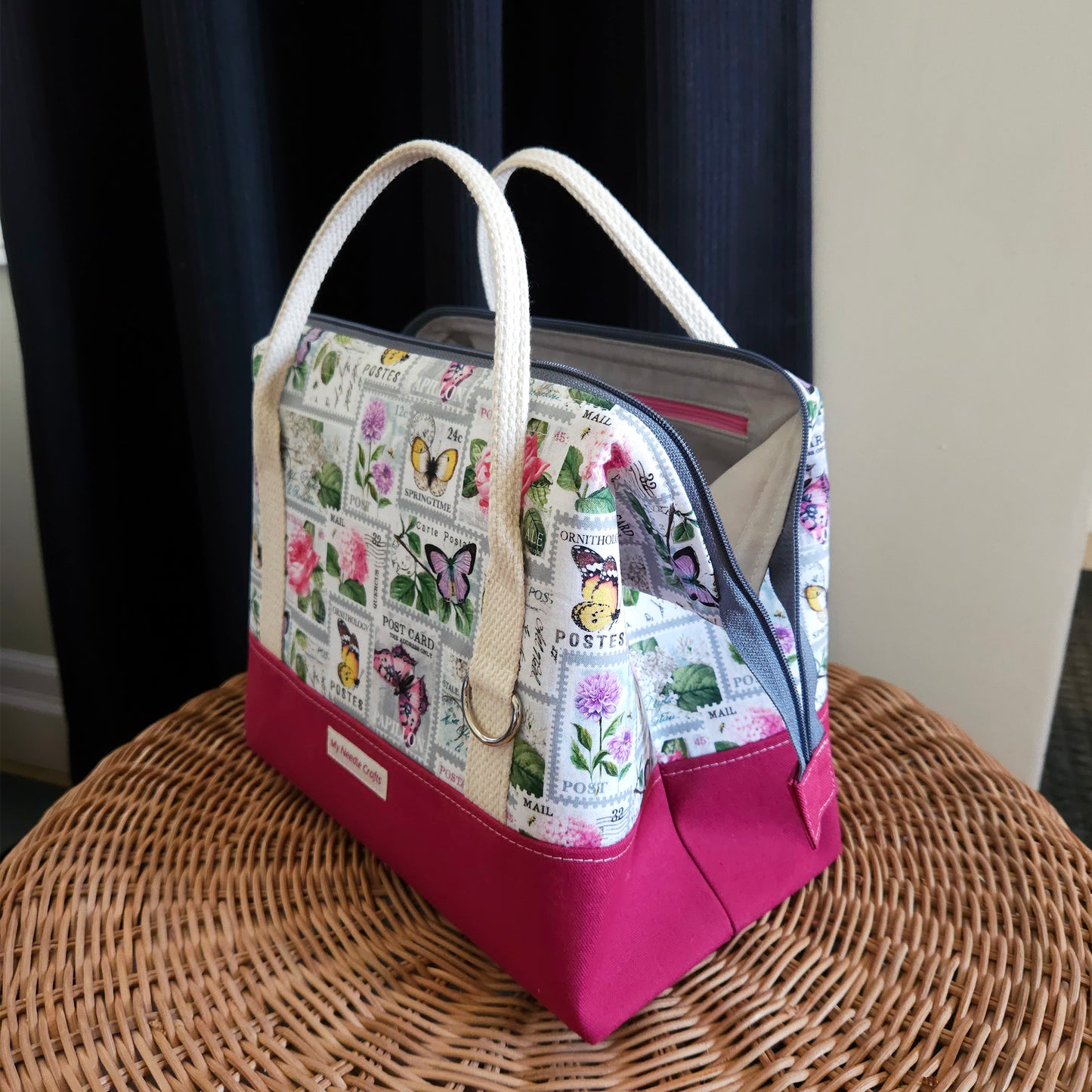 Flowers and Butterfly Stamps print Knit Night Project Bag