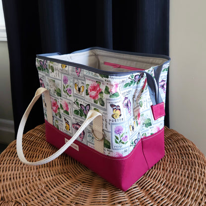 Flowers and Butterfly Stamps print Knit Night Project Bag