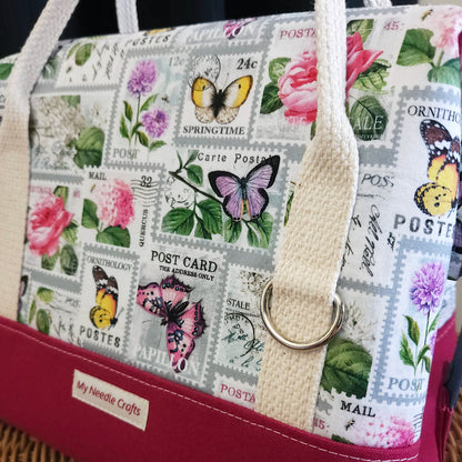 Flowers and Butterfly Stamps print Knit Night Project Bag