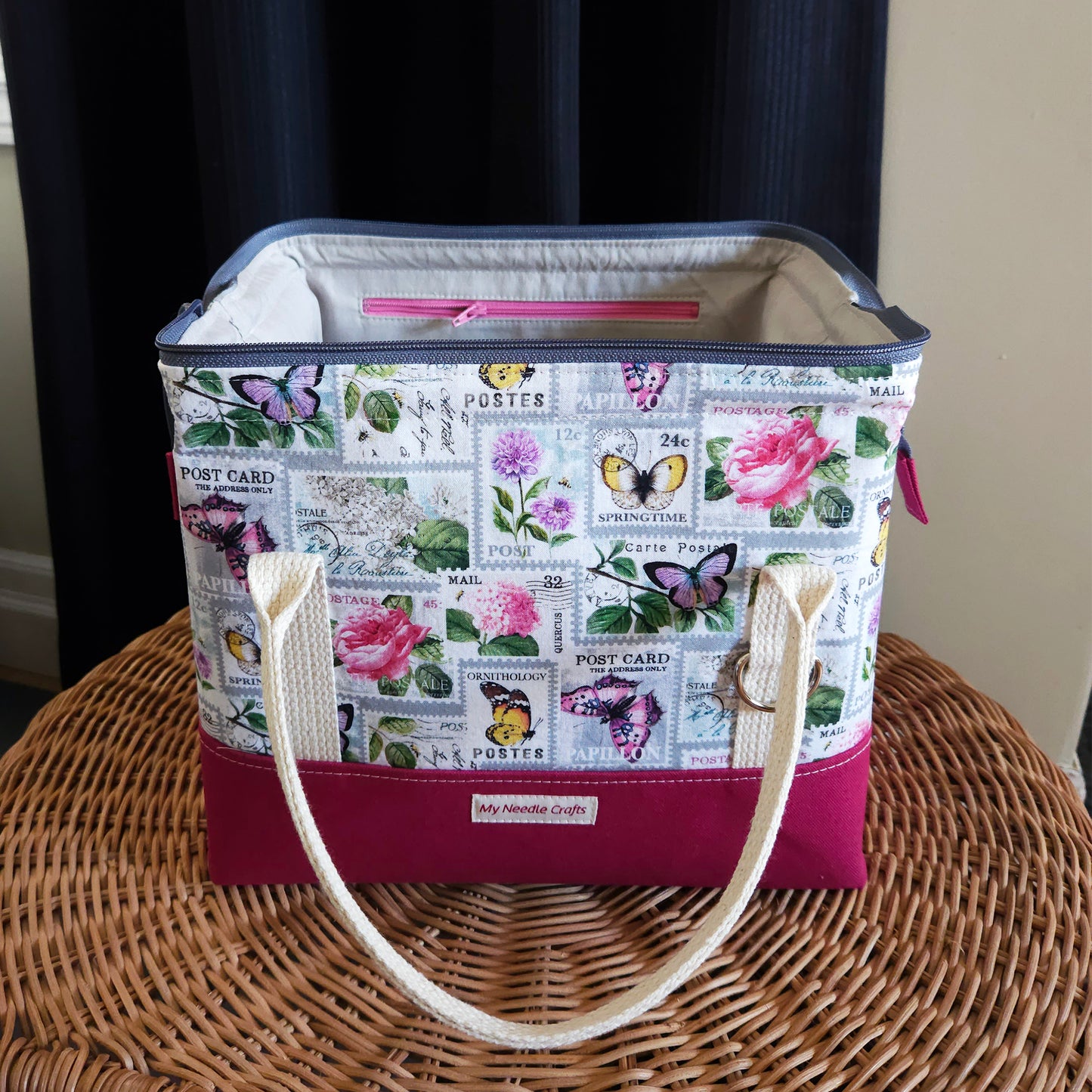 Flowers and Butterfly Stamps print Knit Night Project Bag
