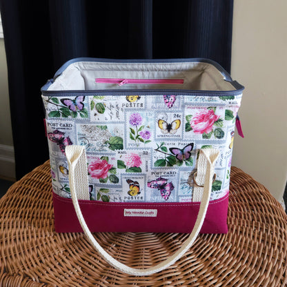 Flowers and Butterfly Stamps print Knit Night Project Bag
