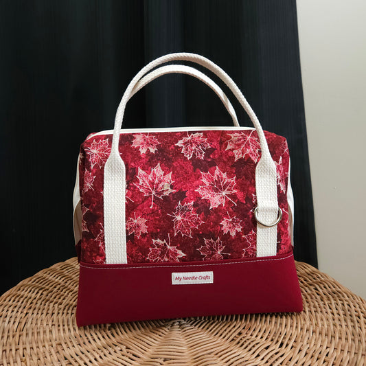 Red Maple Leaf Knit Night Project Bag
