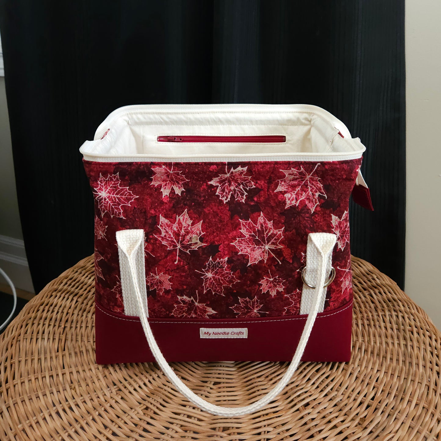 Red Maple Leaf Knit Night Project Bag