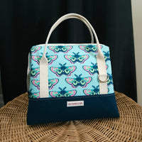 Teal and Pink Moth Print Knit Night Bag