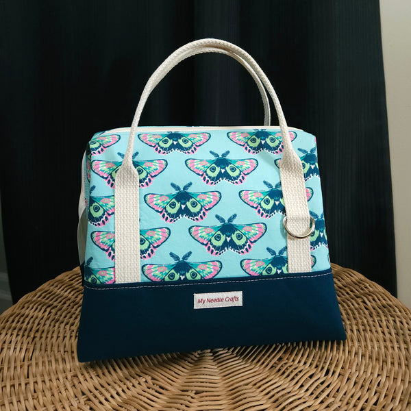 Teal and Pink Moth Print Knit Night Bag