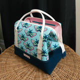 Teal and Pink Moth Print Knit Night Bag