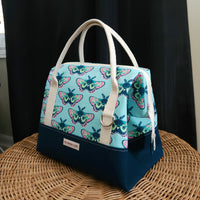 Teal and Pink Moth Print Knit Night Bag