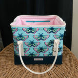 Teal and Pink Moth Print Knit Night Bag