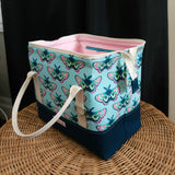 Teal and Pink Moth Print Knit Night Bag