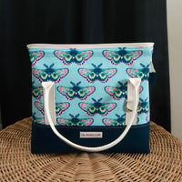 Teal and Pink Moth Print Knit Night Bag