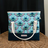 Teal and Pink Moth Print Knit Night Bag