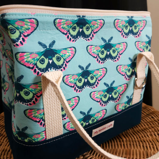 Teal and Pink Moth Print Knit Night Project Bag