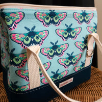 Teal and Pink Moth Print Knit Night Bag