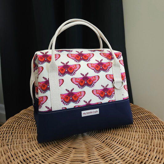 Orange and Pink Moth Print Knit Night Project Bag