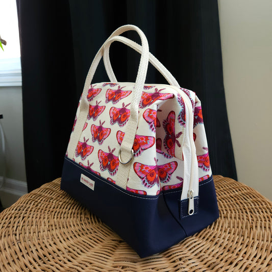 Orange and Pink Moth Print Knit Night Project Bag