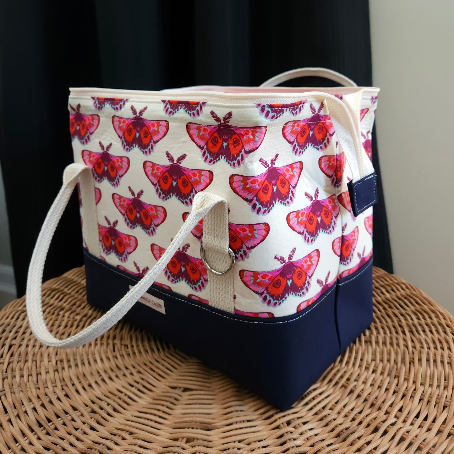 Orange and Pink Moth Print Knit Night Project Bag