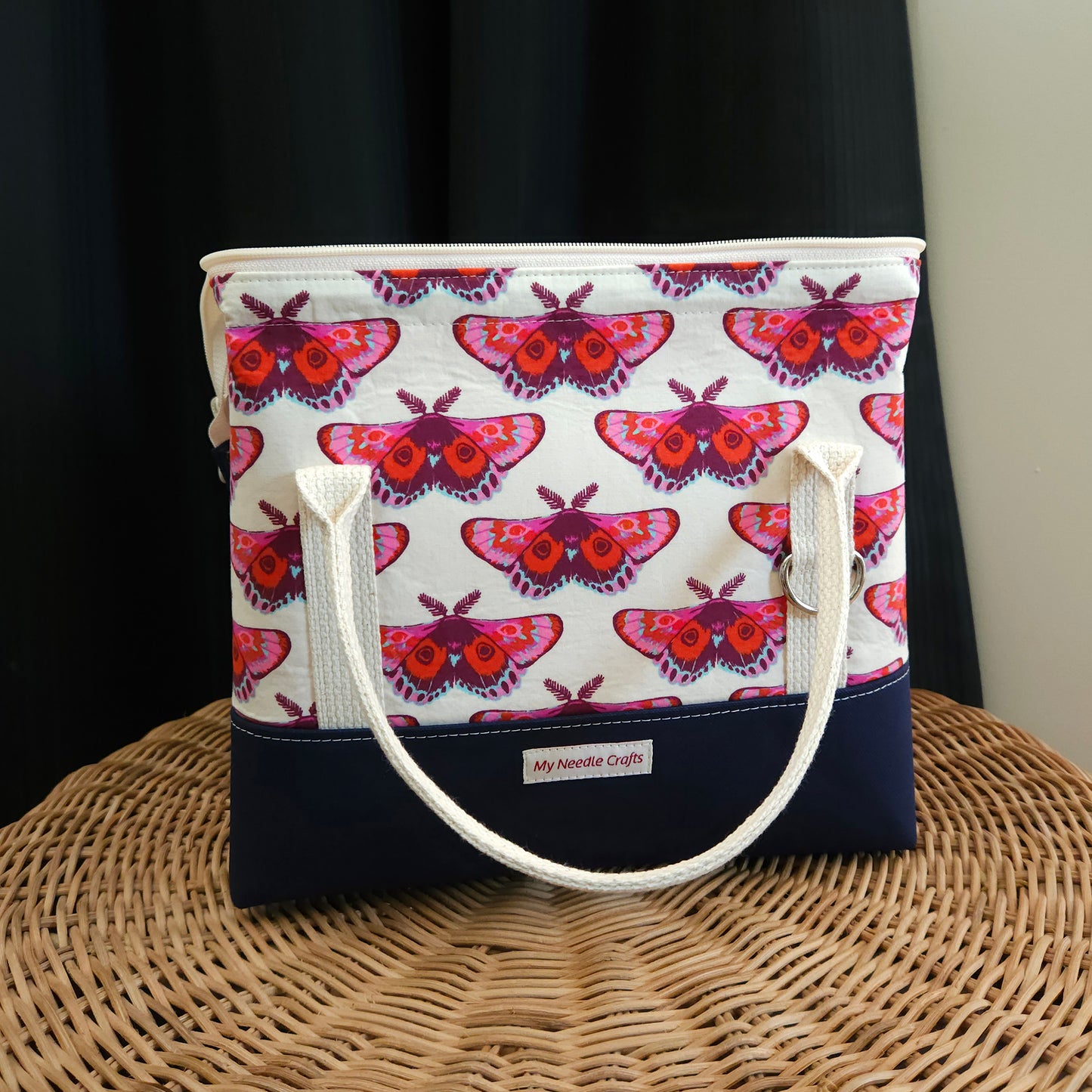 Orange and Pink Moth Print Knit Night Project Bag