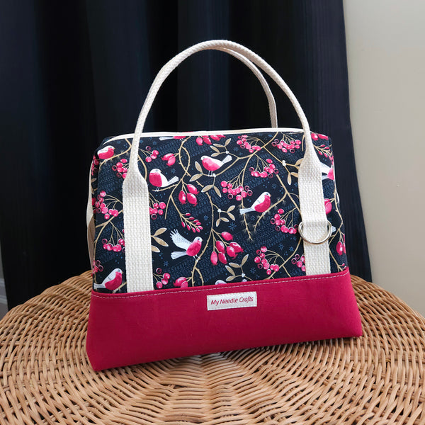 Birds and Berries print Knit Night Bag