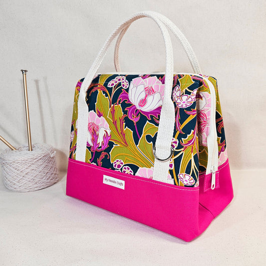 Knit Night Project Bag in Hot Pink Modern Floral