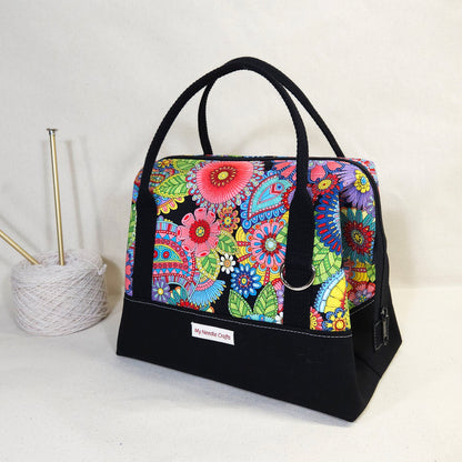 Knit Night Project Bag in Retro Mandala Flowers