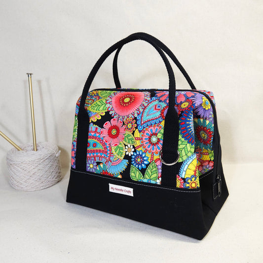 Knit Night Project Bag in Retro Mandala Flowers
