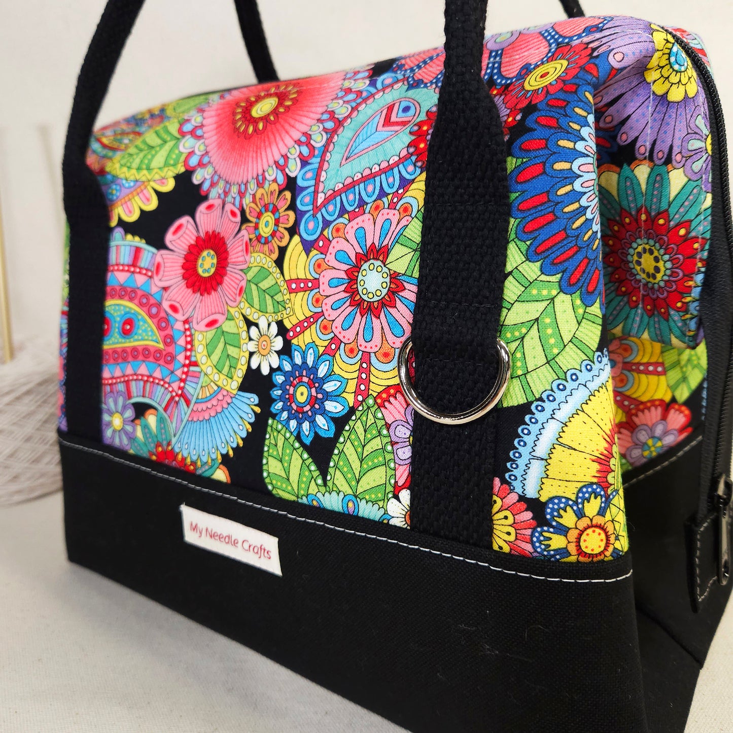 Knit Night Project Bag in Retro Mandala Flowers