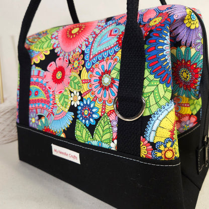 Knit Night Project Bag in Retro Mandala Flowers