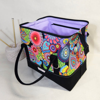 Knit Night Project Bag in Retro Mandala Flowers