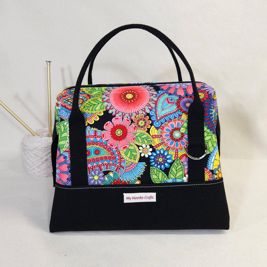 Knit Night Project Bag in Retro Mandala Flowers