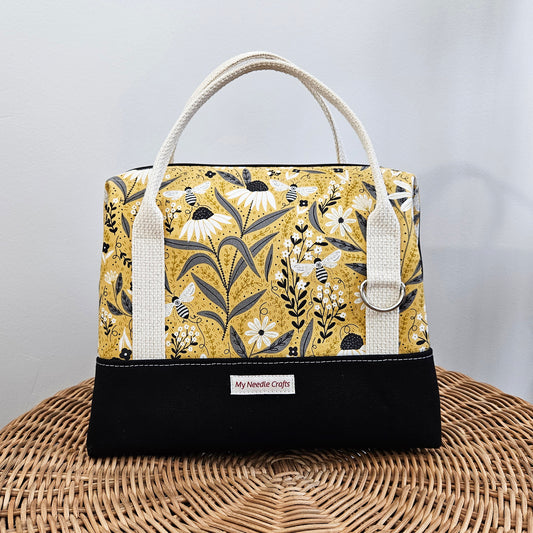 Gold Floral Bee print Knit Night Project Bag