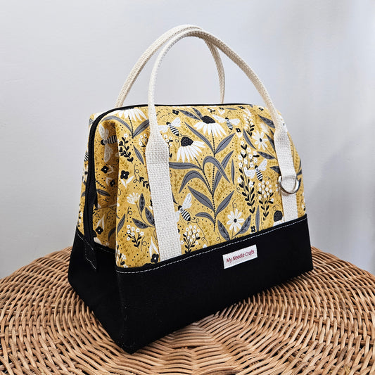 Gold Floral Bee print Knit Night Project Bag